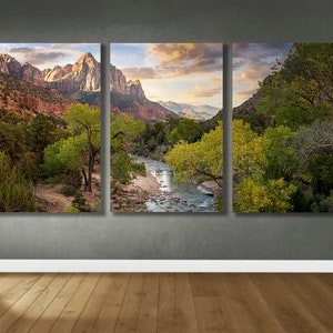 Zion Park Photo Print, 3-Piece Set, Zion National Park Wall Art, Zion Gallery Wall, National Park Photo Print, Zion Park Watchman, Utah