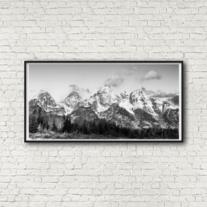 Grand Teton National Park, Panoramic Art, Schwabacher Landing, Black & White, Wall Art, Travel Poster, Premium, Prints,  Art,