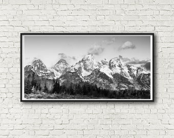 Grand Teton National Park, Panoramic Art, Schwabacher Landing, Black & White, Wall Art, Travel Poster, Premium, Prints,  Art,
