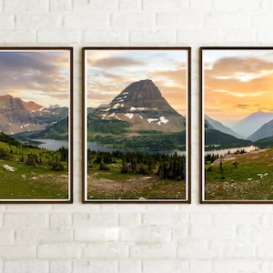 Glacier National Park, Hidden Lake, Logan Pass, Set of 3, Wall Art, Triptych 3-Piece, Posters, 3 piece wall art, Trail, Hike,