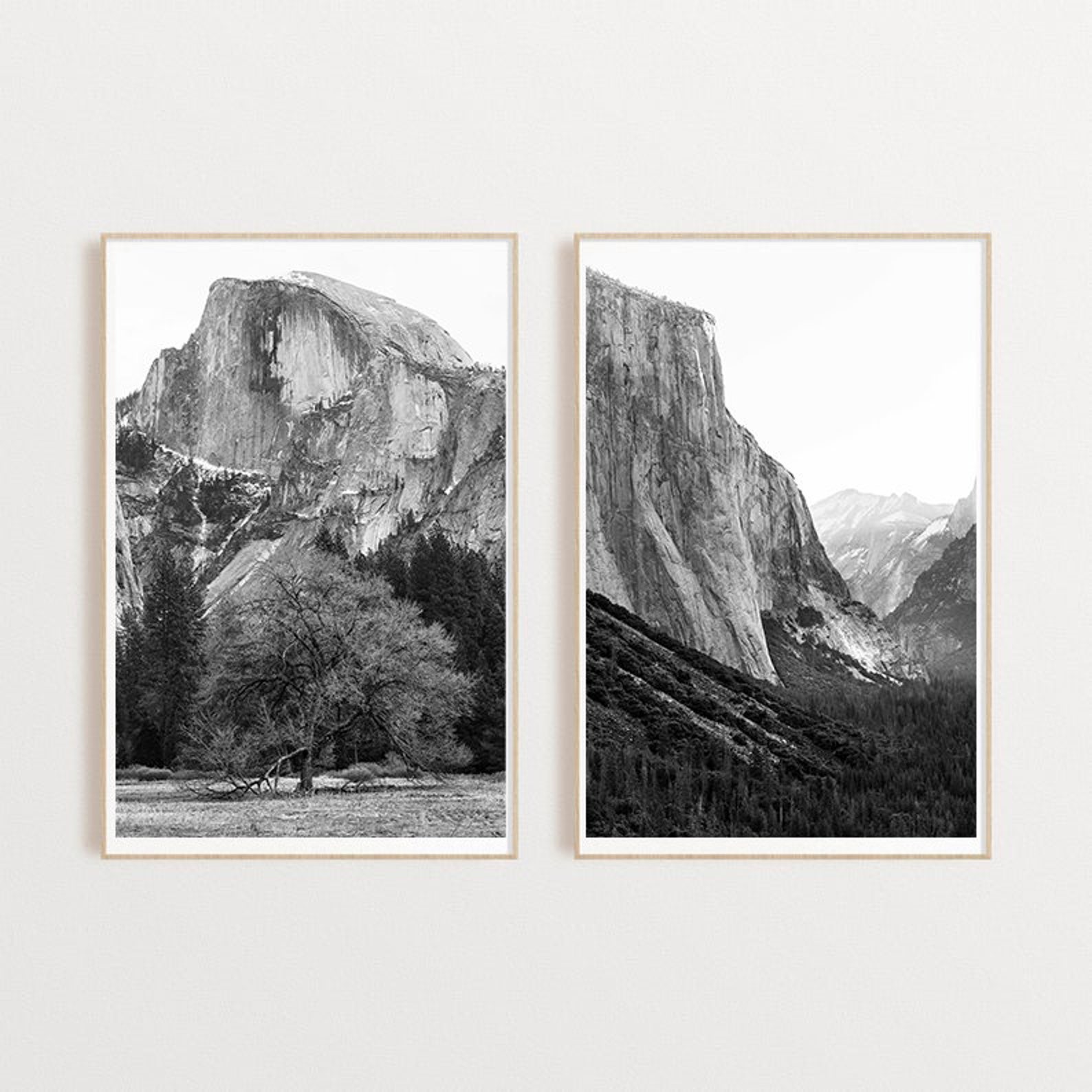 Set of 2 Art Prints Yosemite National Park Black & White El Etsy