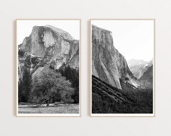 Set of 2 Art Prints, Yosemite National Park, Black & White, El Capitan, Half Dome, Photography , Wall Art Prints, Decor decor,