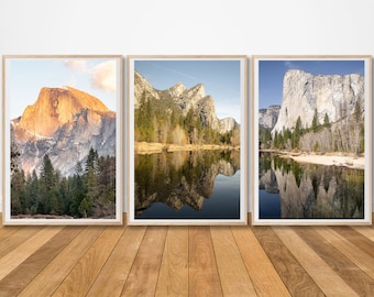 Set of 3 Art Prints, Yosemite National Park, Three Brothers, El Capitan, Half Dome, Photography , Wall Art Prints, 3-Piece Photo Prints