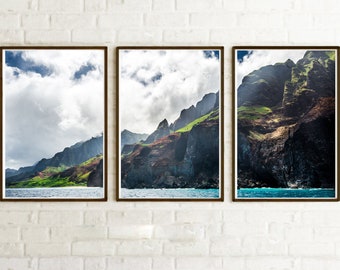 Hawaii Art, Kauai, Napali Coast, Hawaii Prints, Wall decor, Triptych, 3-Piece Wall Art Prints, Poster, panoramic, Hawaii Large,  Art