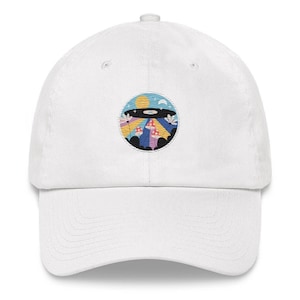 Vintage 70s Embroidered Dad Hat: Retro Vinyl Mushroom Field Design