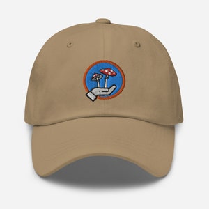 Mushroom Hand Embroidered Dad hat (Mycology Nature Gardener)