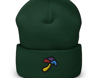 Gorro bordado multicolorido com punho de cogumelo (Mycology is Fun)