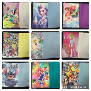 May include: A collage of nine images featuring different cartoon characters. The images are divided into three rows of three. The top row features Disney princesses, the middle row features Pokemon characters, and the bottom row features Stitch, Mario, and more Pokemon characters.