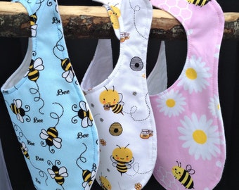 Baby bibs- Bees-Baby present-Baby shower gift-Baby accessories-Baby clothes-New baby gift-Baby fashion-Baby girl bib-Baby gift idea-Retro