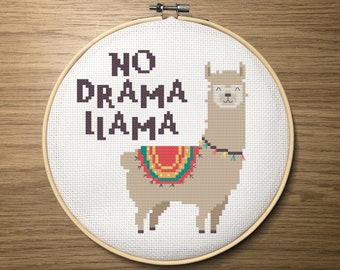 Patrón de punto de cruz sin drama llama