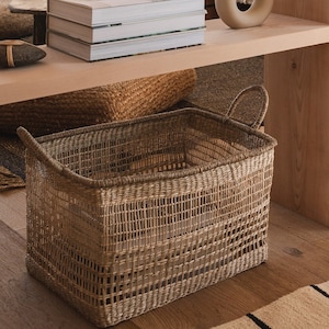 Large Rectangular Storage Basket with Handles for Home and Closet Organization, Handwoven Blanket Basket, Laundry Hamper, Housewarming Gift image 5