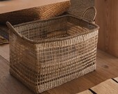 Rectangular Seagrass Storage Basket with Handles Handwoven Natural Basket Wicker Storage Basket Boho Home Decor