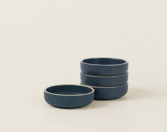 Midnight Blue Ceramic Sauce Dish Set, Matte Ceramic Dinnerware Collection, Hand-Finished Sauce Bowl Tableware, Ceramic Trinket Dish Set