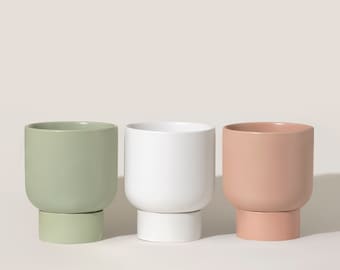 Pedestal 6" Ceramic Planter with Saucer | Modern Planter | Minimalist Planter | Indoor Planter | Succulent Pot | Indoor Pot | Matte Planter