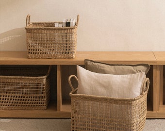 Rectangular Storage Basket with Handles for Home and Closet Organization, Basket for Blankets & Pillows, Shelf Organizing Basket
