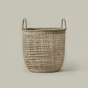 Large Tall Storage Basket with Handles for Home and Closet Organization, Handwoven Seagrass Boho Round Basket, Basket for Kids Rooms image 1