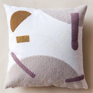 Cotton Pillow Cover LAVENDER Geometric Embroidered (18 x 18) FINAL SALE | Throw Pillow | Throw Pillow Cover | Square Pillowcase