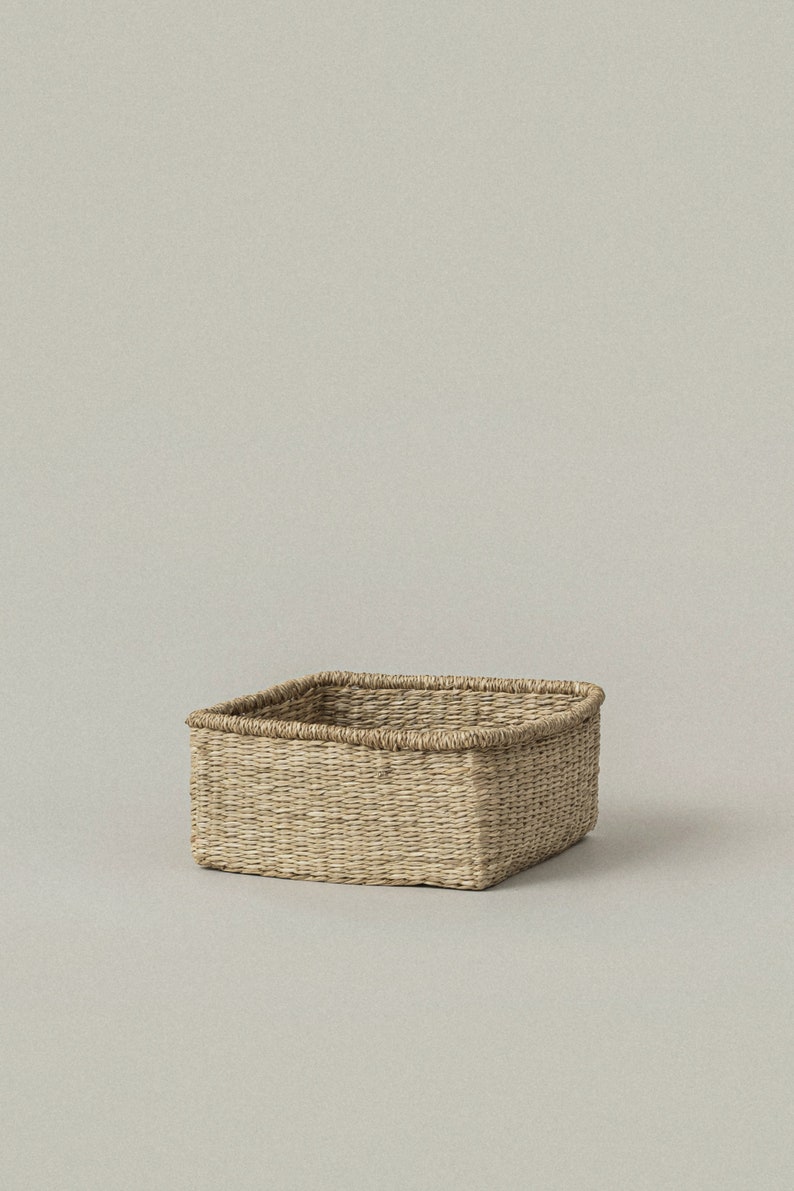 Shelf Storage Baskets Set of 3 for Countertop Organization, Small Handwoven Square Basket for Bathroom Organizing, Kitchen Storage Basket image 5