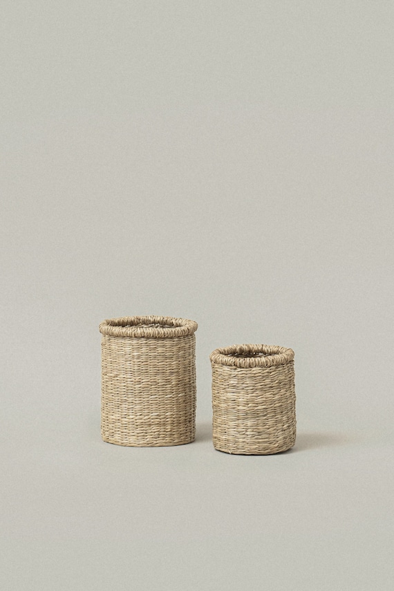 Set of 2 Storage Baskets Seagrass Shelf Small Basket Countertop Storage  Basket Handwoven Natural Basket Coiled Wicker Basket 