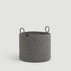 Medium Gray Cotton Rope Basket with Handles, Coiled Rope Round Floor Basket, Kids Toy Storage and Organization, Pet Storage Basket Medium Gray Melange