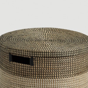 Large Black Storage Basket with Lid and Handles for Organization, Laundry Hamper Basket, Handwoven Coiled Tall Round Basket for Blankets image 5