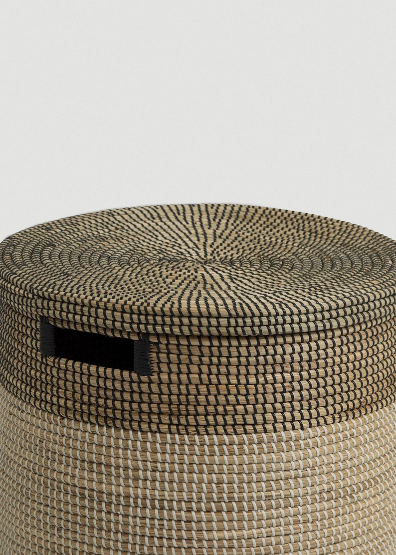 Large Black Storage Basket with Lid and Handles for Organization, Laundry Hamper Basket, Handwoven Coiled Tall Round Basket for Blankets image 5