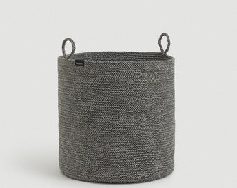 Large Gray Cotton Rope Basket with Handles, Laundry Hamper Basket, Coiled Rope Round Floor Basket, Kids Toy Storage and Organization