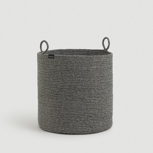 Gray Cotton Rope Basket with Handles for Blankets & Pillows, Round Coiled Rope Decorative Floor Basket, Kids Toy Storage and Organization image 4