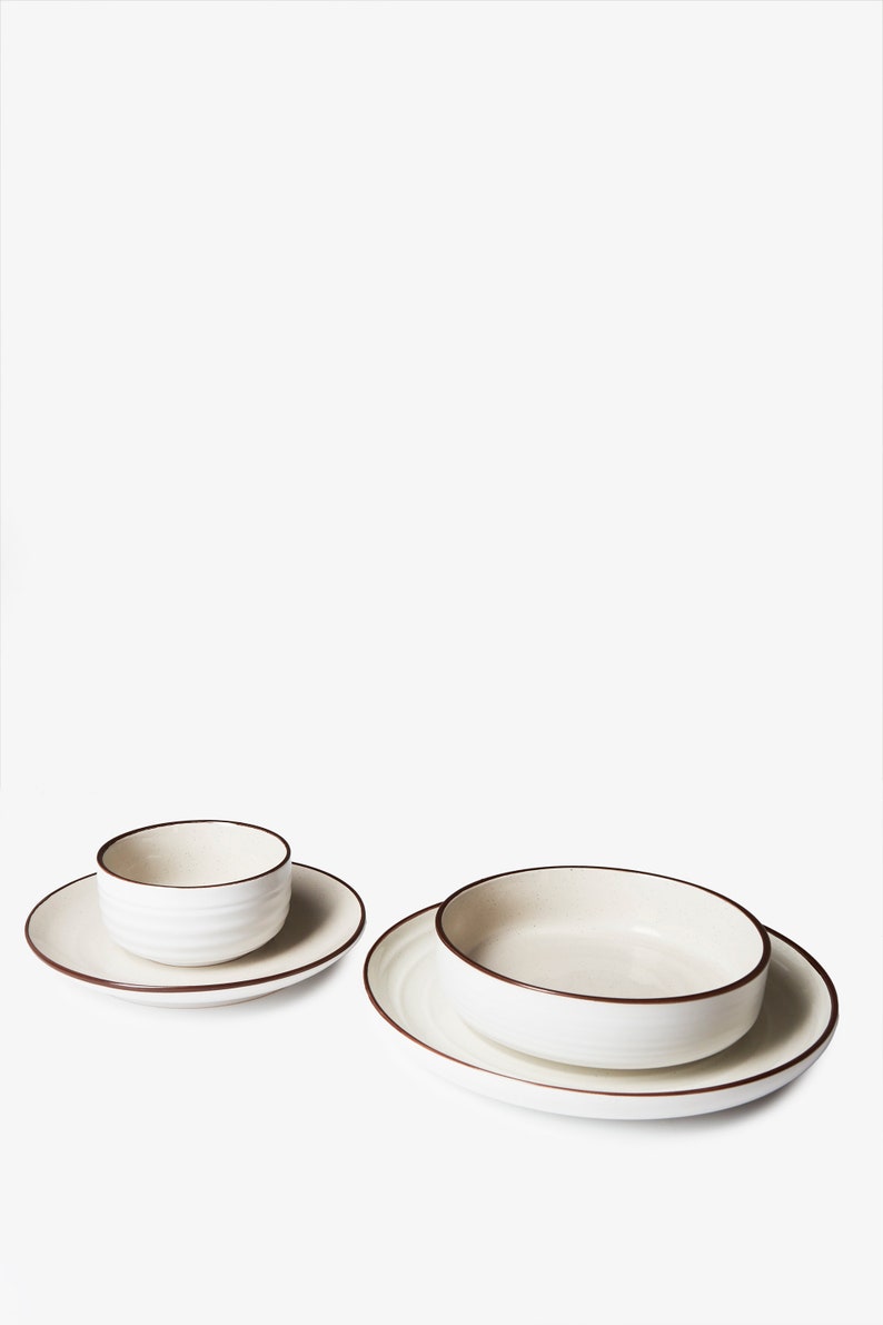 FINAL SALE White Speckled Glazed Ceramic Bowls  Dinnerware  image 9