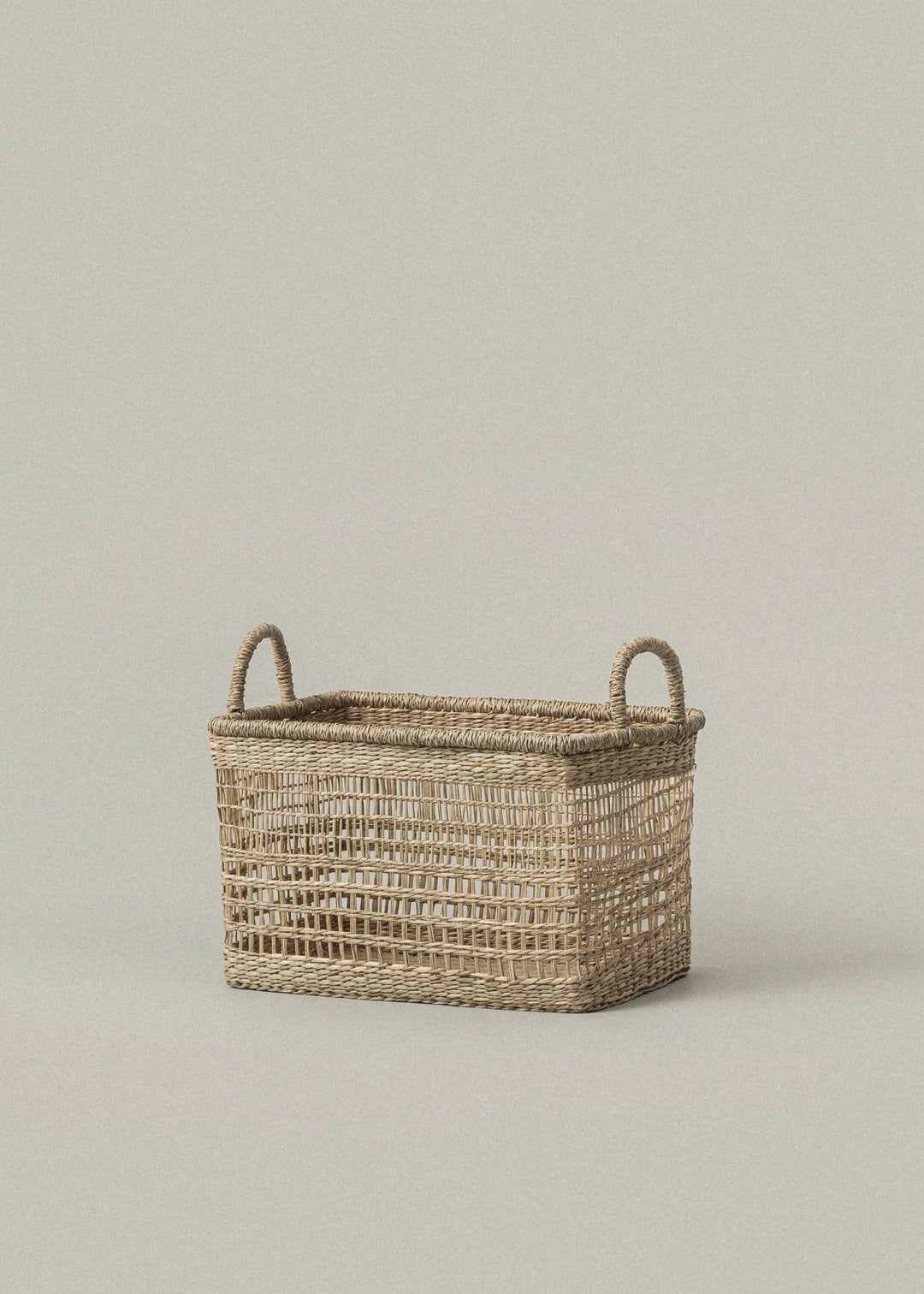 Small Rectangular Storage Basket With Handles for Home and Closet Organization, Handwoven Boho
