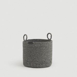 Gray Cotton Rope Basket with Handles for Blankets & Pillows, Round Coiled Rope Decorative Floor Basket, Kids Toy Storage and Organization Small Gray Melange