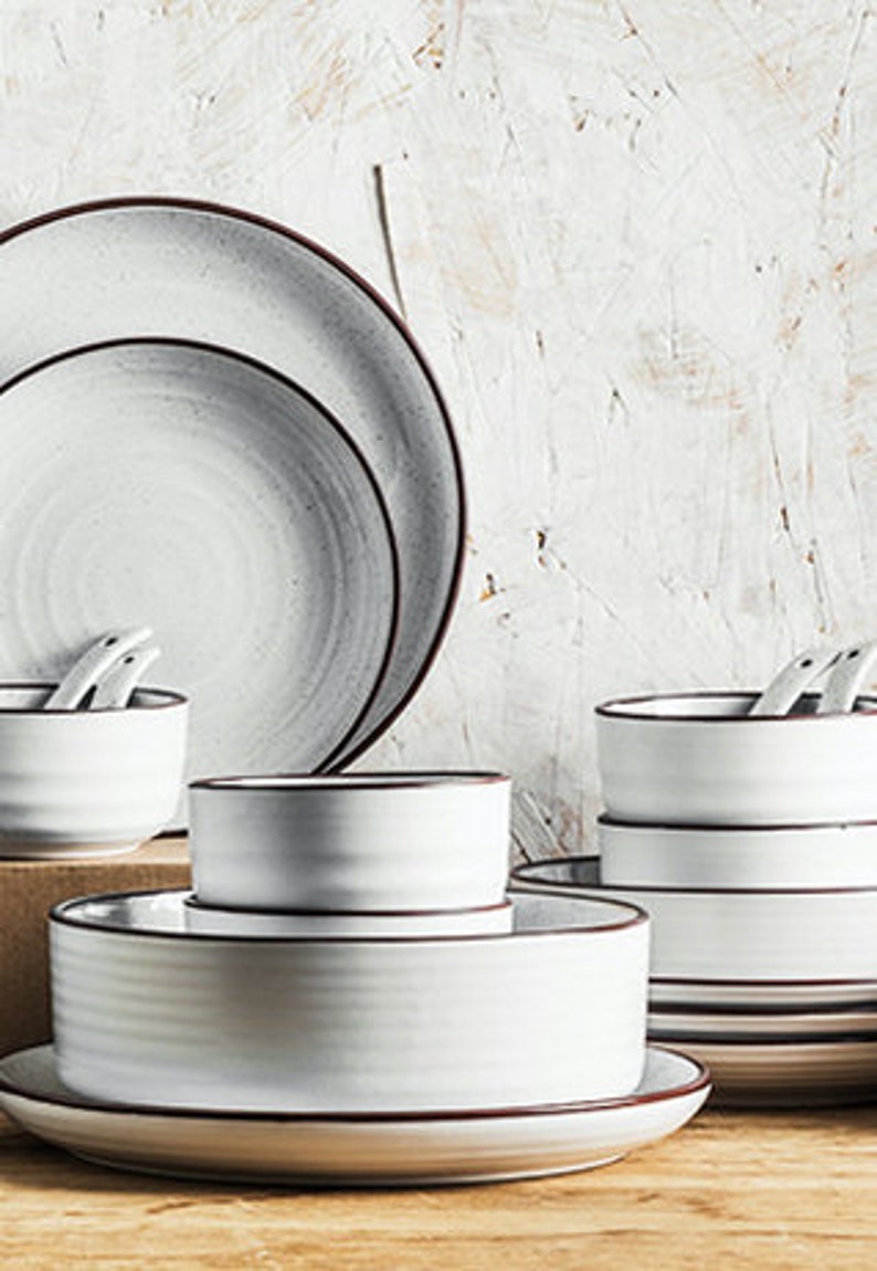 FINAL SALE White Speckled Glazed Ceramic Bowls  Dinnerware  image 5