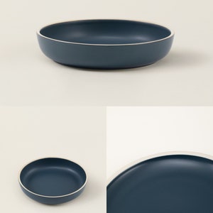 Ceramic Deep Plate Set, The Matte Ceramic Dinnerware Collection, Hand-finished Pasta Ceramic Dish, Modern Plate Tableware, Housewarming Gift Midnight Blue