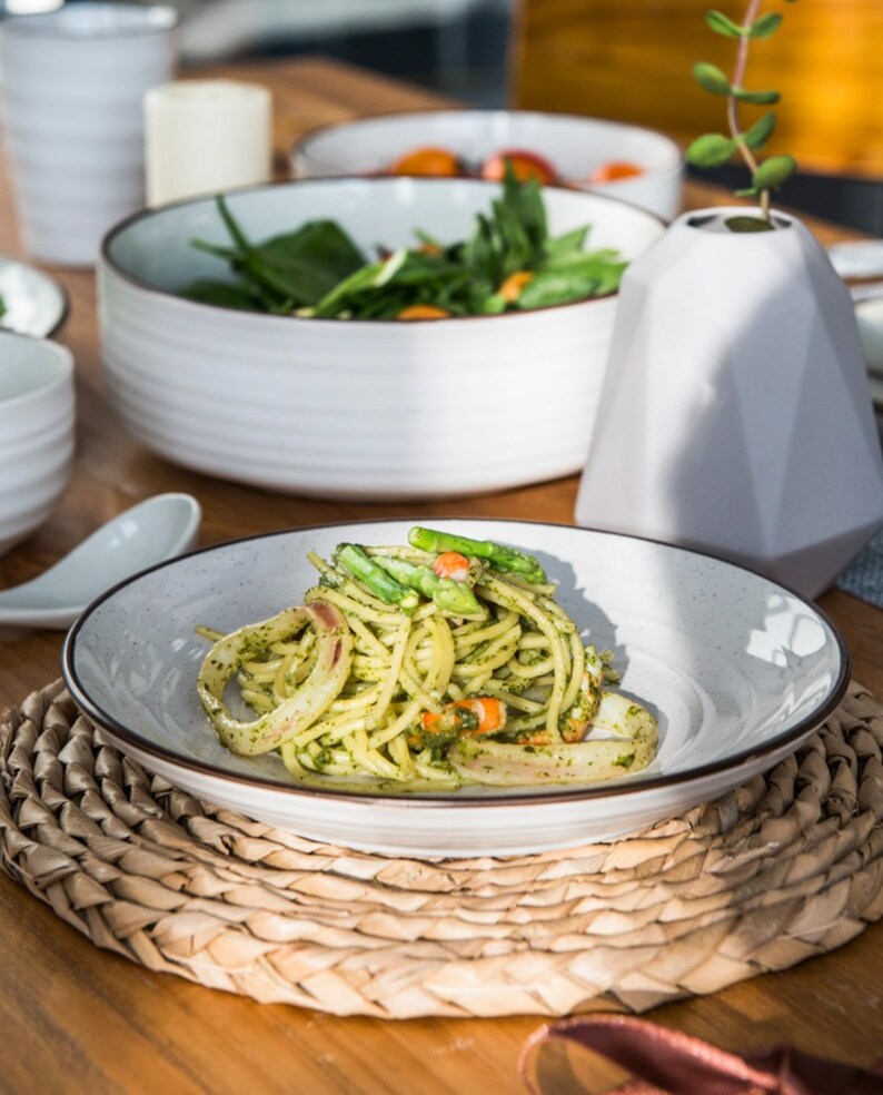 FINAL SALE White Speckled Glazed Ceramic Bowls  Dinnerware  image 6