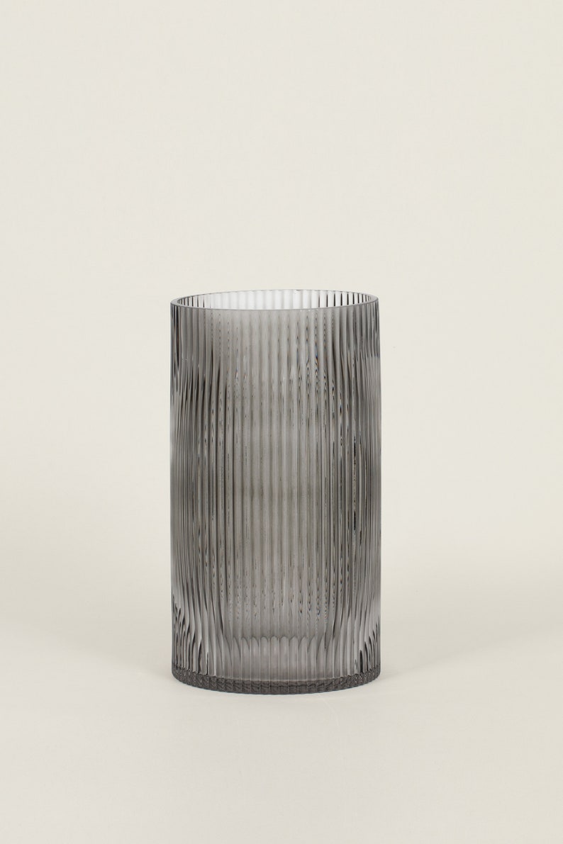 Large Fluted Glass Vase Decorative Vase Smoky Glass Etsy