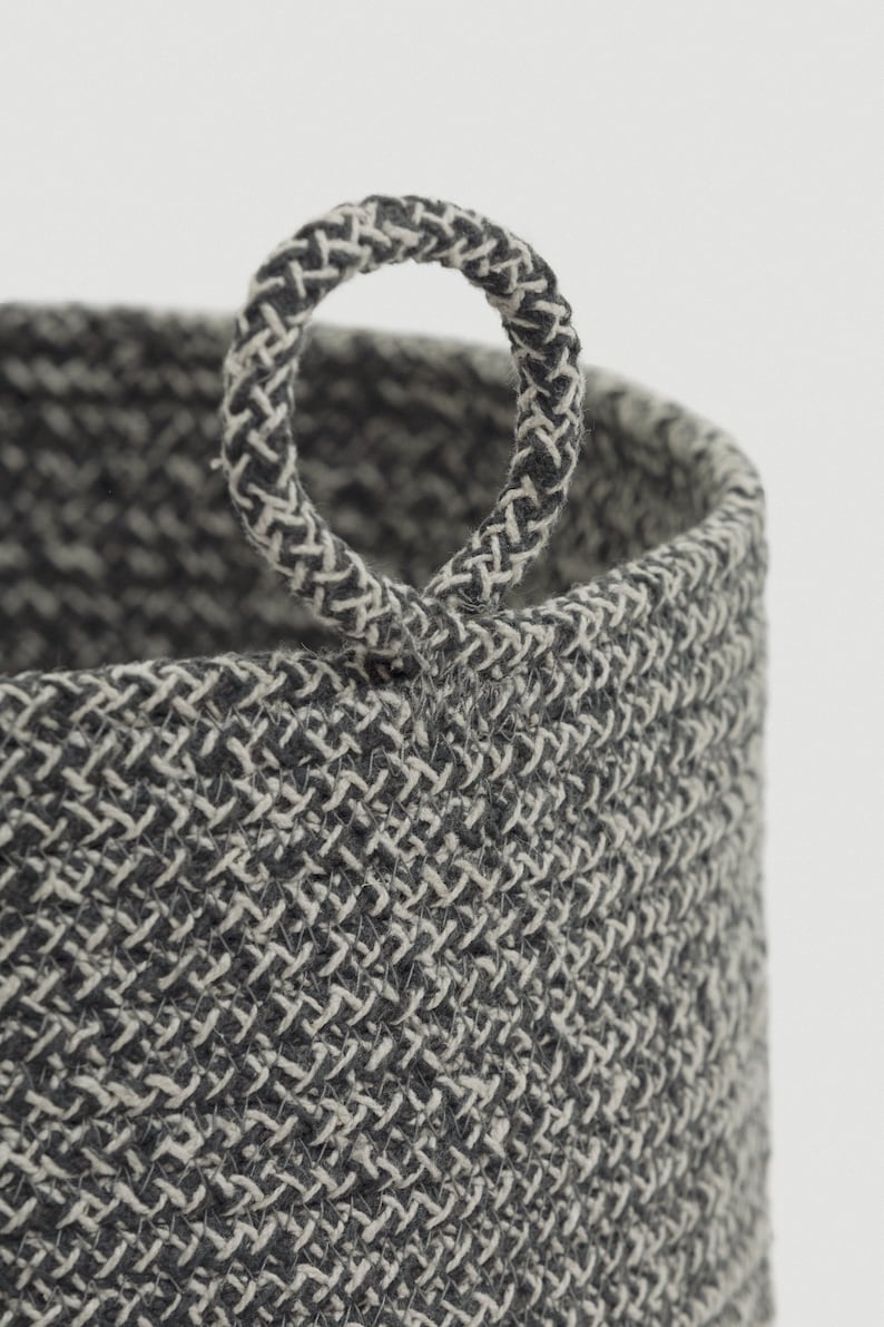 Gray Cotton Rope Basket with Handles for Blankets & Pillows, Round Coiled Rope Decorative Floor Basket, Kids Toy Storage and Organization image 5