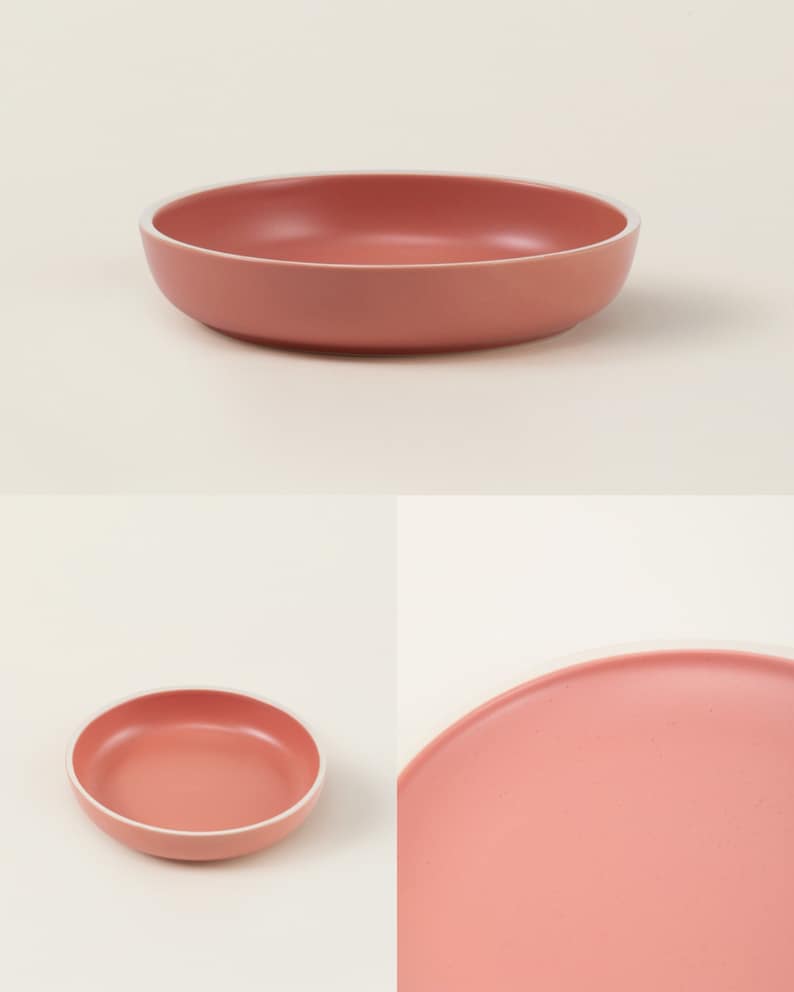 Ceramic Deep Plate Set, The Matte Ceramic Dinnerware Collection, Hand-finished Pasta Ceramic Dish, Modern Plate Tableware, Housewarming Gift Dusty Pink