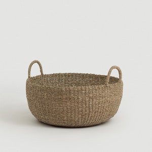 Large Round Floor Basket with Handles for Blankets and Pillows, Handwoven Seagrass Decorative Basket, Kids Toy Storage and Organization image 2