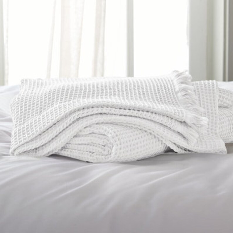 Waffle Blanket Fringed Throws 55 X 75 Inches Throw Etsy