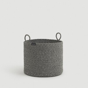 Gray Cotton Rope Basket with Handles for Blankets & Pillows, Round Coiled Rope Decorative Floor Basket, Kids Toy Storage and Organization image 3