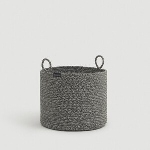 Panier en corde de coton gris avec poignées pour couvertures et oreillers, panier de sol décoratif rond en corde enroulée, rangement et organisation des jouets pour enfants Medium Gray Melange