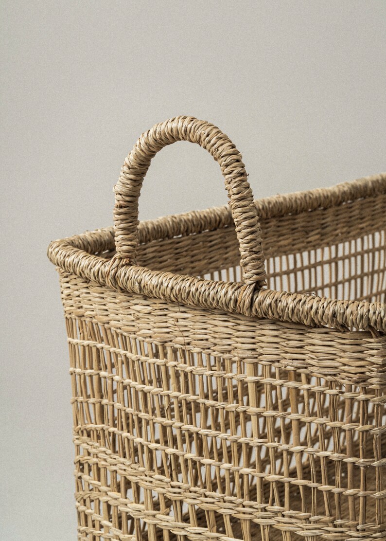 Large Rectangular Storage Basket with Handles for Home and Closet Organization, Handwoven Blanket Basket, Laundry Hamper, Housewarming Gift image 7