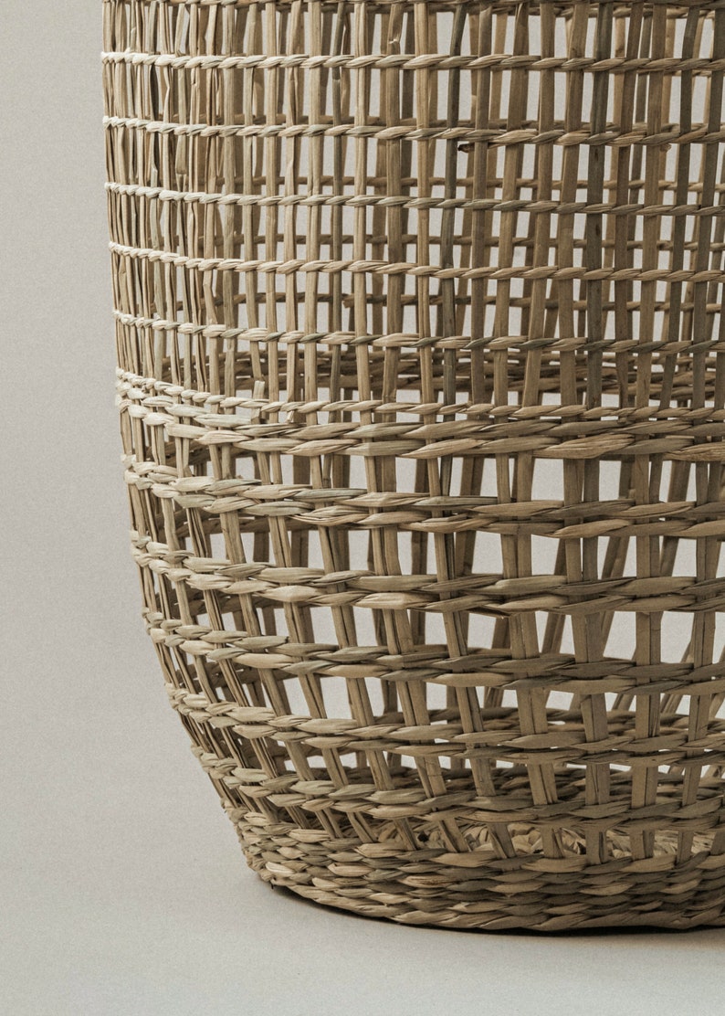 Large Tall Storage Basket with Handles for Home and Closet Organization, Handwoven Seagrass Boho Round Basket, Basket for Kids Rooms image 9