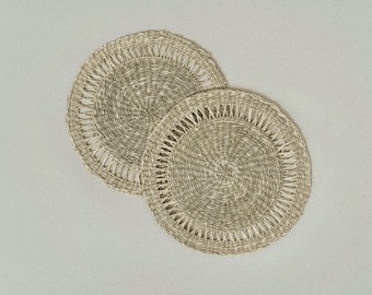 Set de 2 sets de table en jonc de mer tissé, set de table rond pour table à manger, set de sets de table tissés, décoration de mariage bohème, cadeau de pendaison de crémaillère