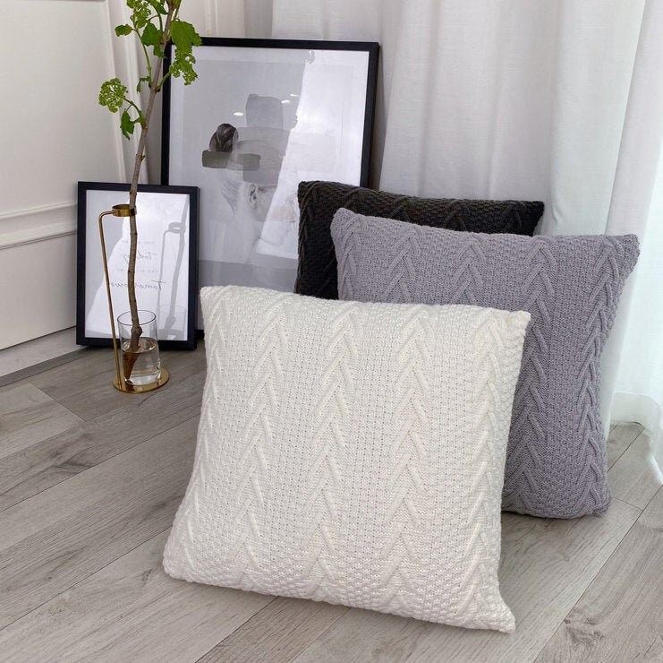 LiBcmlian White Knitted Throw Pillow Covers 20x20 Set of 2 Cotton Pillow  Cushion Cases Cable Knit Decoration Square Pillowcases for Couch Sofa  Bedroom