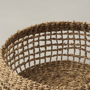 Grand panier de rangement rond en jonc de mer pour organiser la maison, panier de sol pour couvertures, panier tressé à la main en jonc de mer naturel déco bohème image 5