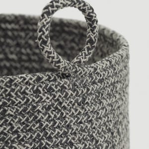 Medium Gray Cotton Rope Basket with Handles, Coiled Rope Round Floor Basket, Kids Toy Storage and Organization, Pet Storage Basket image 3