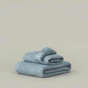 Dusk Blue Cotton Waffle Towel Set, Washcloths Hand & Bath Towels, Soft Quick Drying Towels, Waffle Weave Spa Towel Housewarming Gift image 2