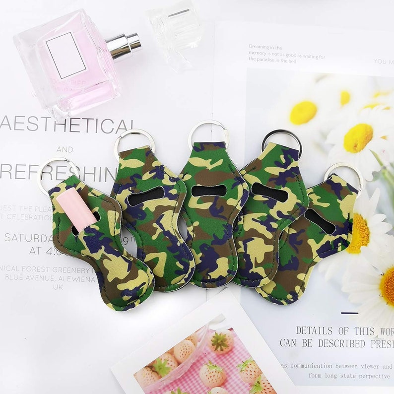 minimalist Camo Chapstick holder with wristlet friends moms teens stocking stuffer Key fob keychains for women Gift ideas for women