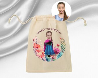 Bolsa de golosinas personalizada de la princesa Elsa / Bolsa de golosinas personalizada / Bolsa de muselina personalizada / Bolsa de mano personalizada / Favores de cumpleaños personalizados